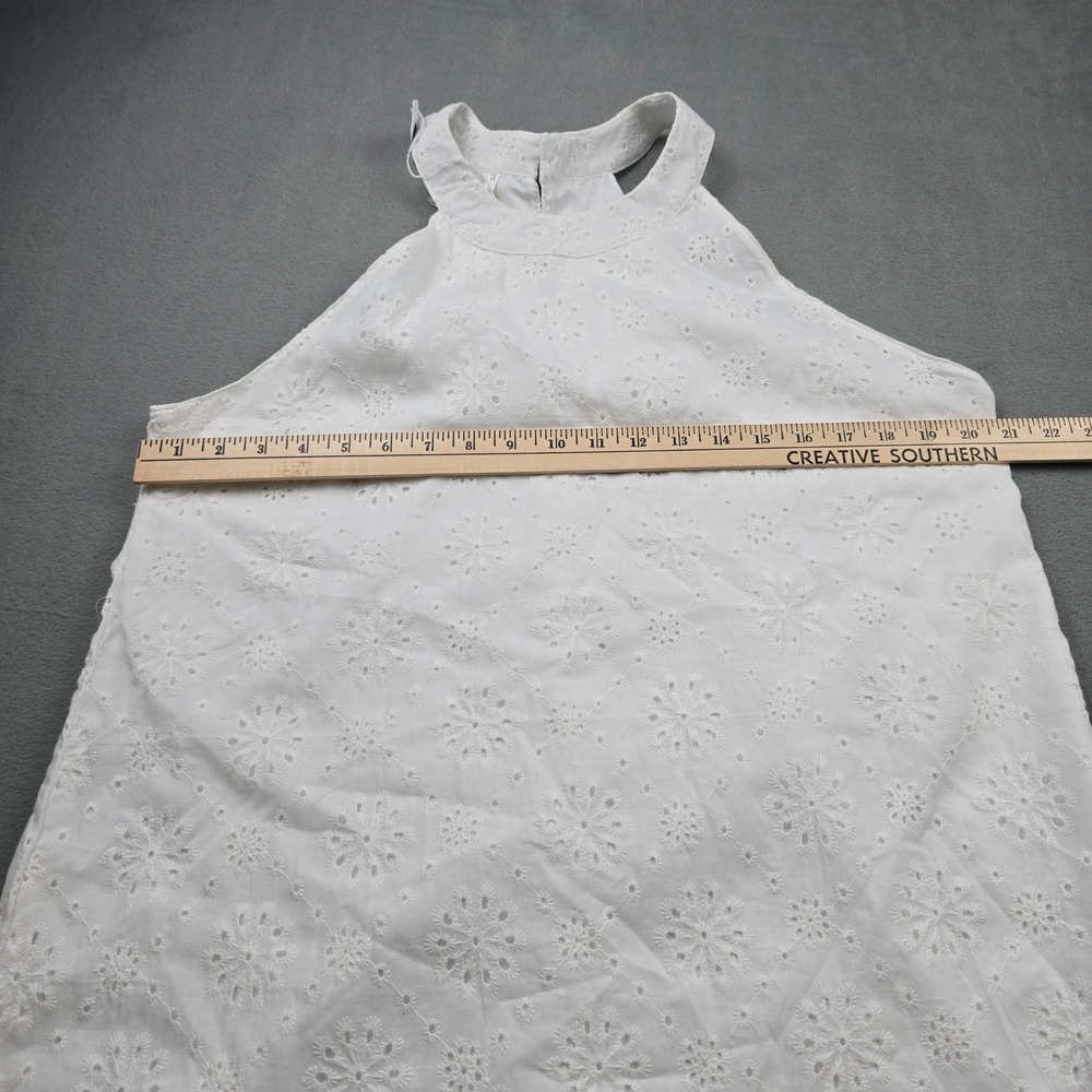Womens White Cotton Floral Eyelet Halter Mini Dress XL Sleeveless A-Line Summer - Picture 4 of 11
